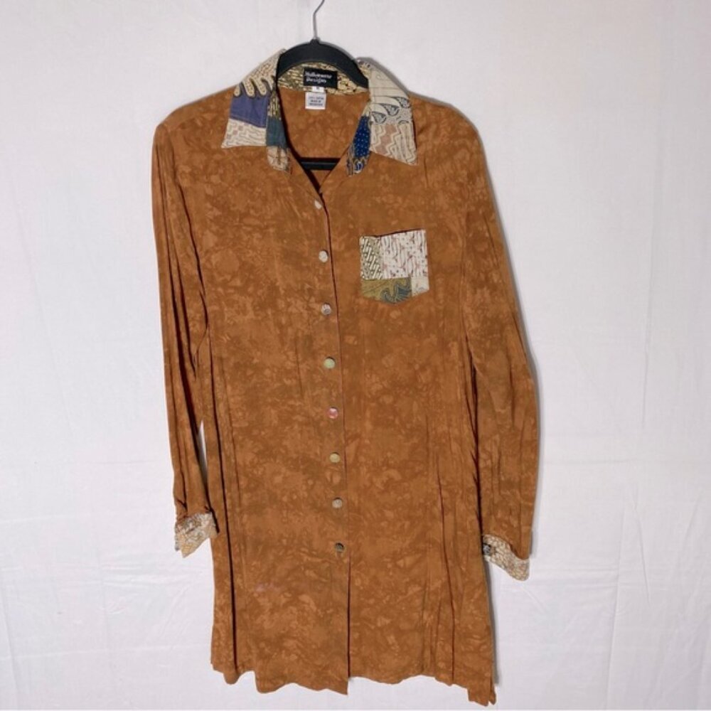 Vintage Nativewear Designs Burnt Orange Stone Wash Long Sleeve Button Up Top M - Picture 13 of 13